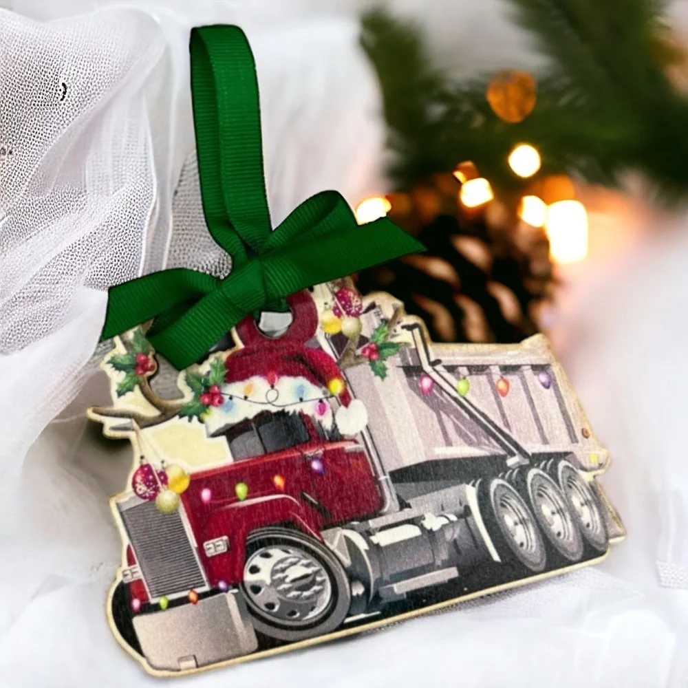 New Handmade Sublimation Christmas Dump Truck Ornament, Personalized & Unique